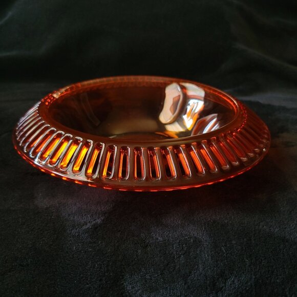 Vtg US Glass Tiffin #8076 Tangerine Amberina Open Work Ribbon Console Bowl *Read - Picture 2 of 13